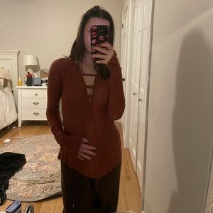 Free People Burnt Orange Long Sleeve Top